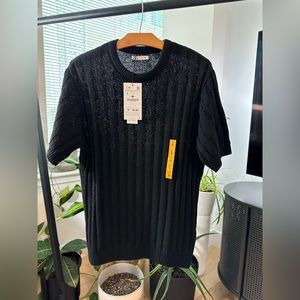 Zara lightweight ribbed sweater size L black NWT